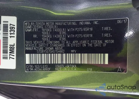 2017 Toyota Sequoia Sr5 z USA, uszkodzony, nr VIN 5TDBY5G15HS154662